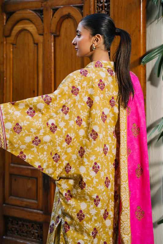 Mustard Yellow & Magenta Floral Lawn 3-Piece Suit | Bright & Bold | Khoobsurat Summer 2025