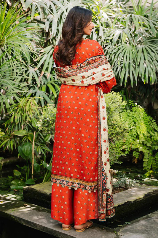 Burnt Orange & Ivory Floral Lawn 3-Piece Suit | Festive Summer Charm | Khoobsurat 2025