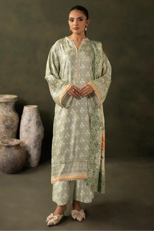 Soft Sage Green Printed Lawn 3-Piece Suit | Subtle Summer Elegance | Khoobsurat 2025 Collection