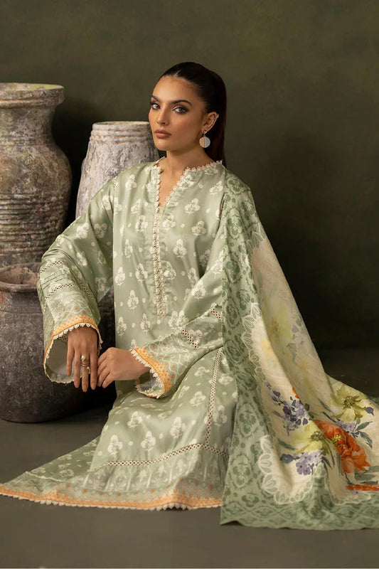 Soft Sage Green Printed Lawn 3-Piece Suit | Subtle Summer Elegance | Khoobsurat 2025 Collection